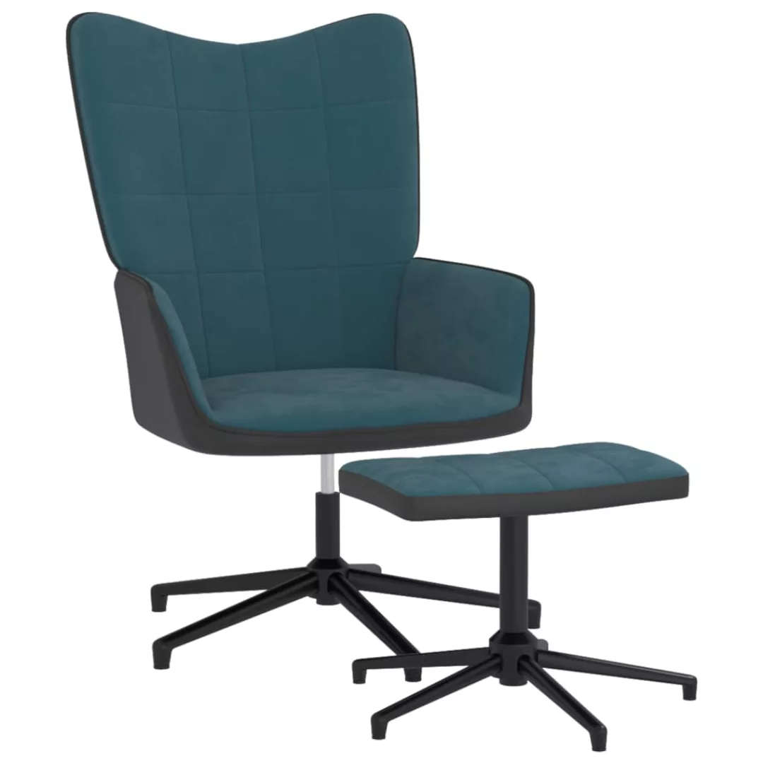 Relaxsessel Mit Hocker Blau Samt Und Pvc günstig online kaufen