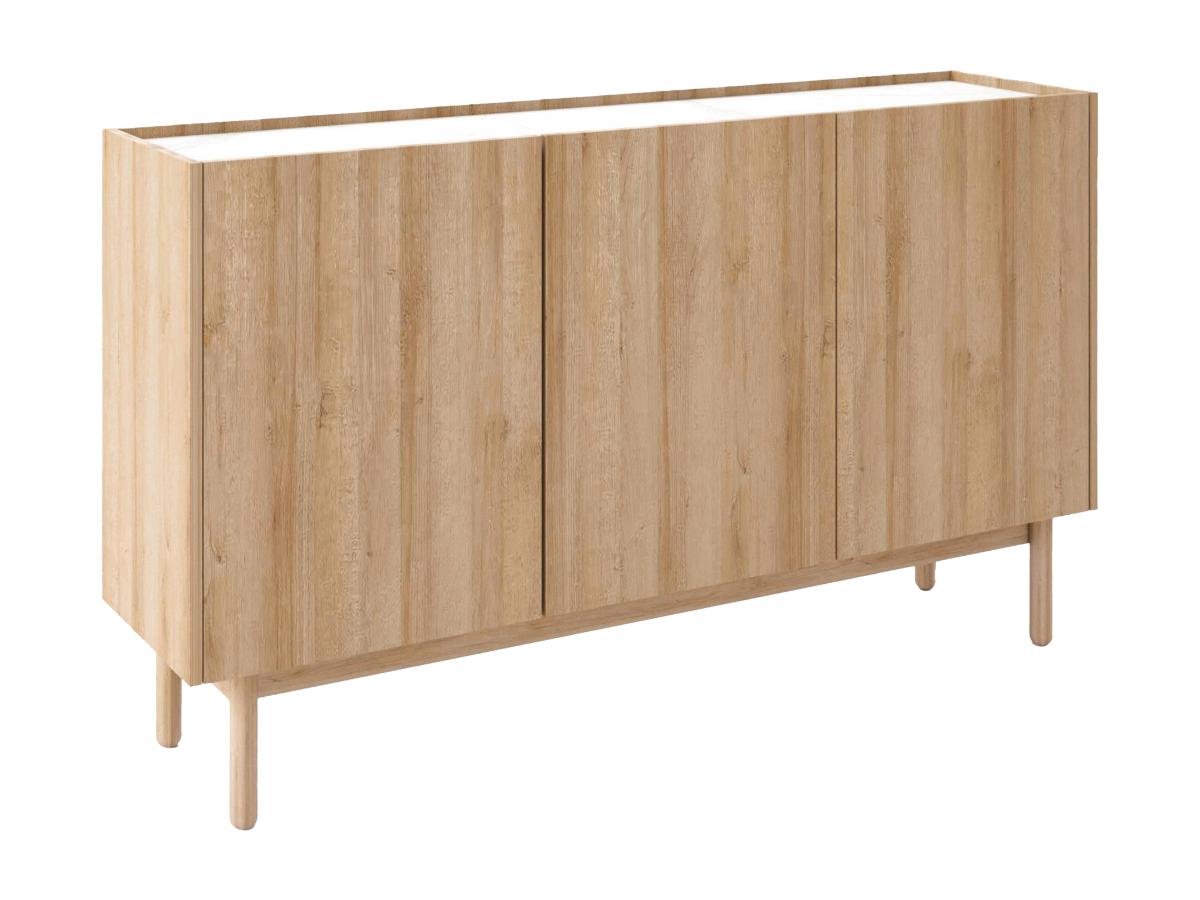 Sideboard mit 3 Türen - Helle Holzfarben & Marmor-Optik Weiß - SITOLI günstig online kaufen