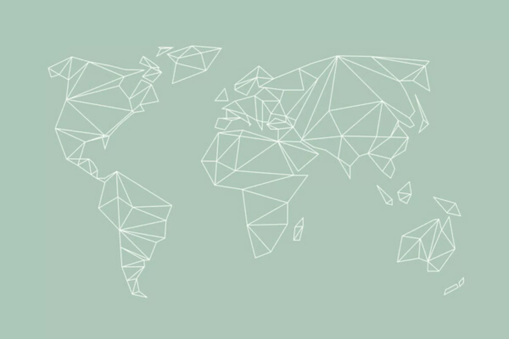 Poster / Leinwandbild - Weltkarte - Geometrical World Map - Pastel Sage Gre günstig online kaufen