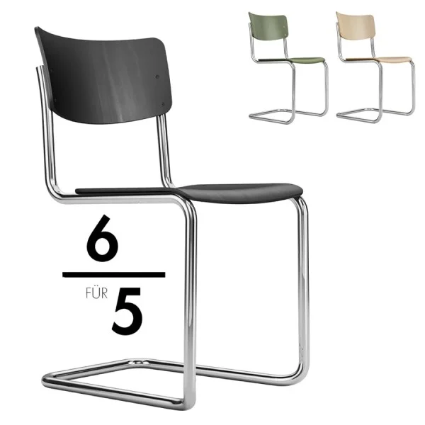 THONET S 243 Stahlrohrstuhl | Eiche schwarz gebeizt | Gestell tiefschwarz günstig online kaufen