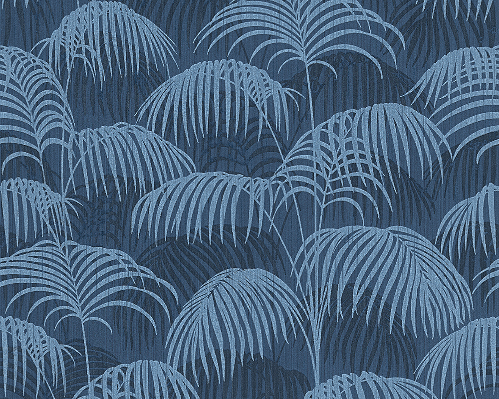 Bricoflor Palmenblätter Tapete Dunkelblau Farn Textiltapete Blau Ideal für günstig online kaufen