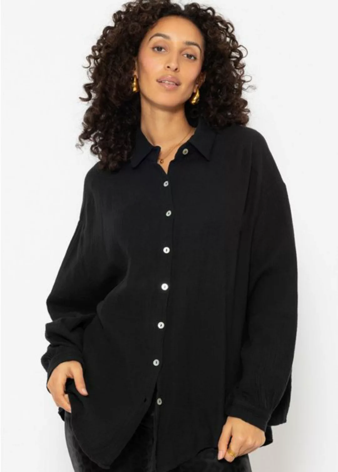 SASSYCLASSY Longbluse Oversize Musselin Bluse Damen kurz Langarm Elegant He günstig online kaufen