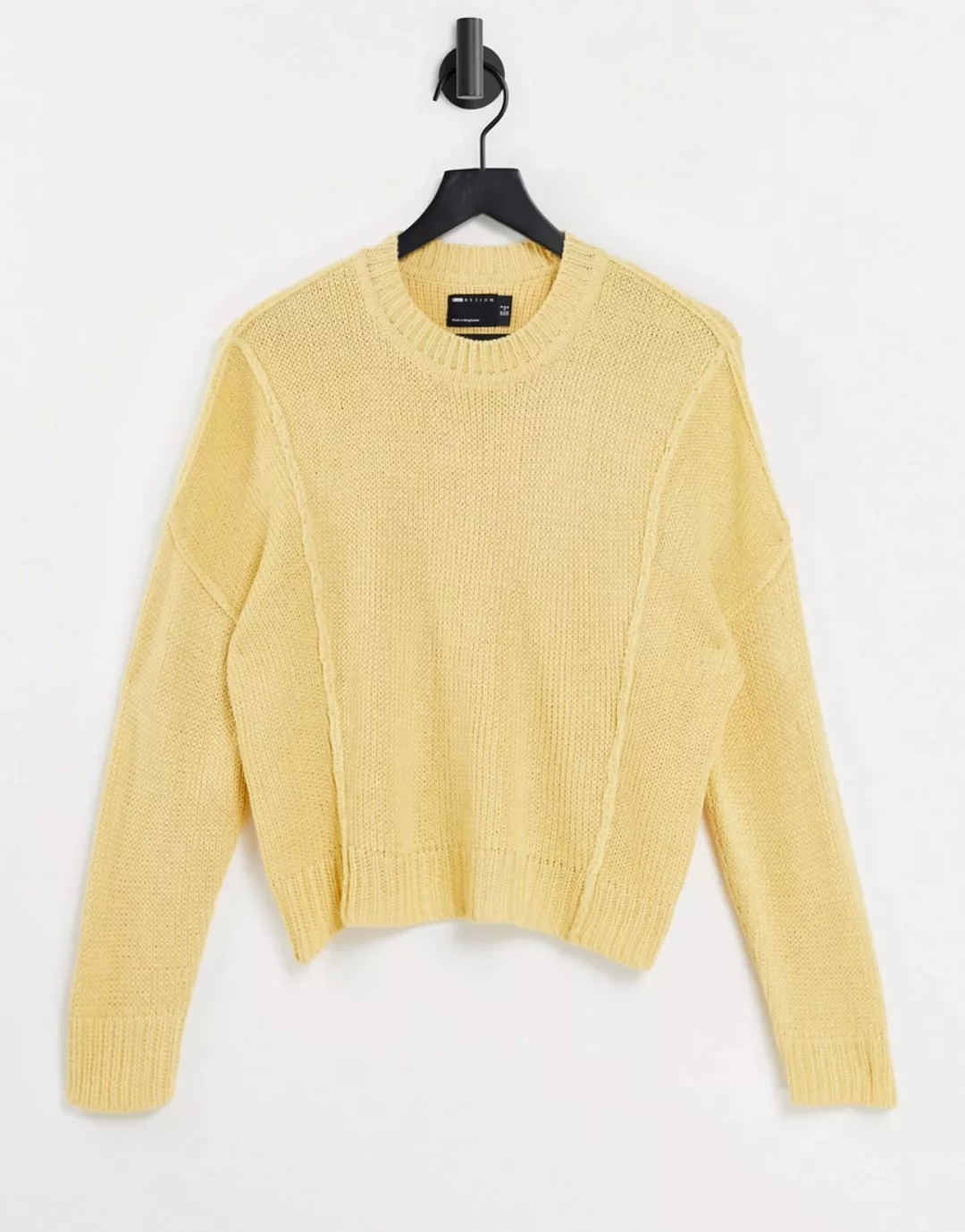 ASOS DESIGN – Kastenförmiger Pullover mit Rundhalsausschnitt in Gelb günstig online kaufen