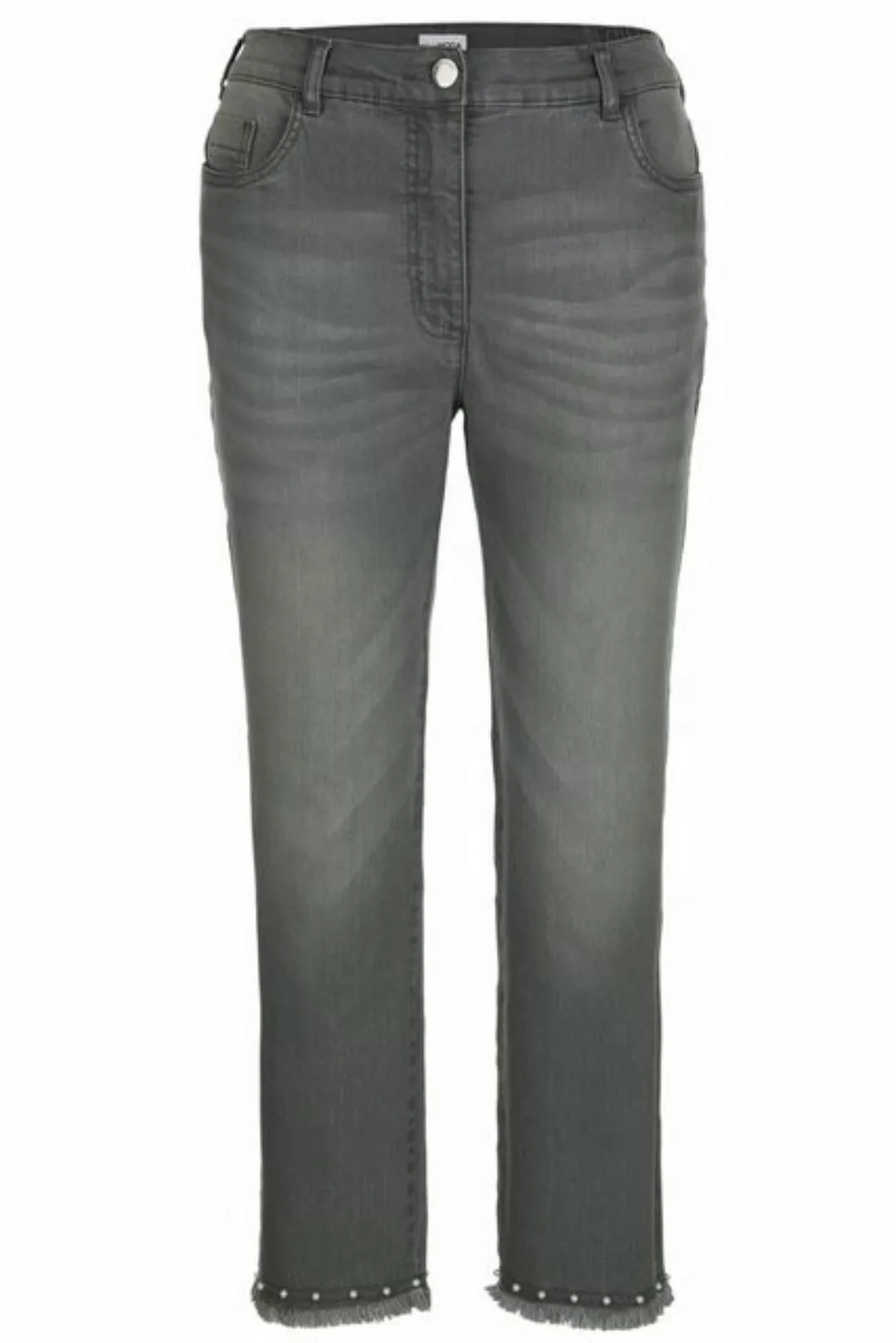 MIAMODA Röhrenjeans 7/8-Jeans Slim Fit Fransensaum mit Zierperlen günstig online kaufen