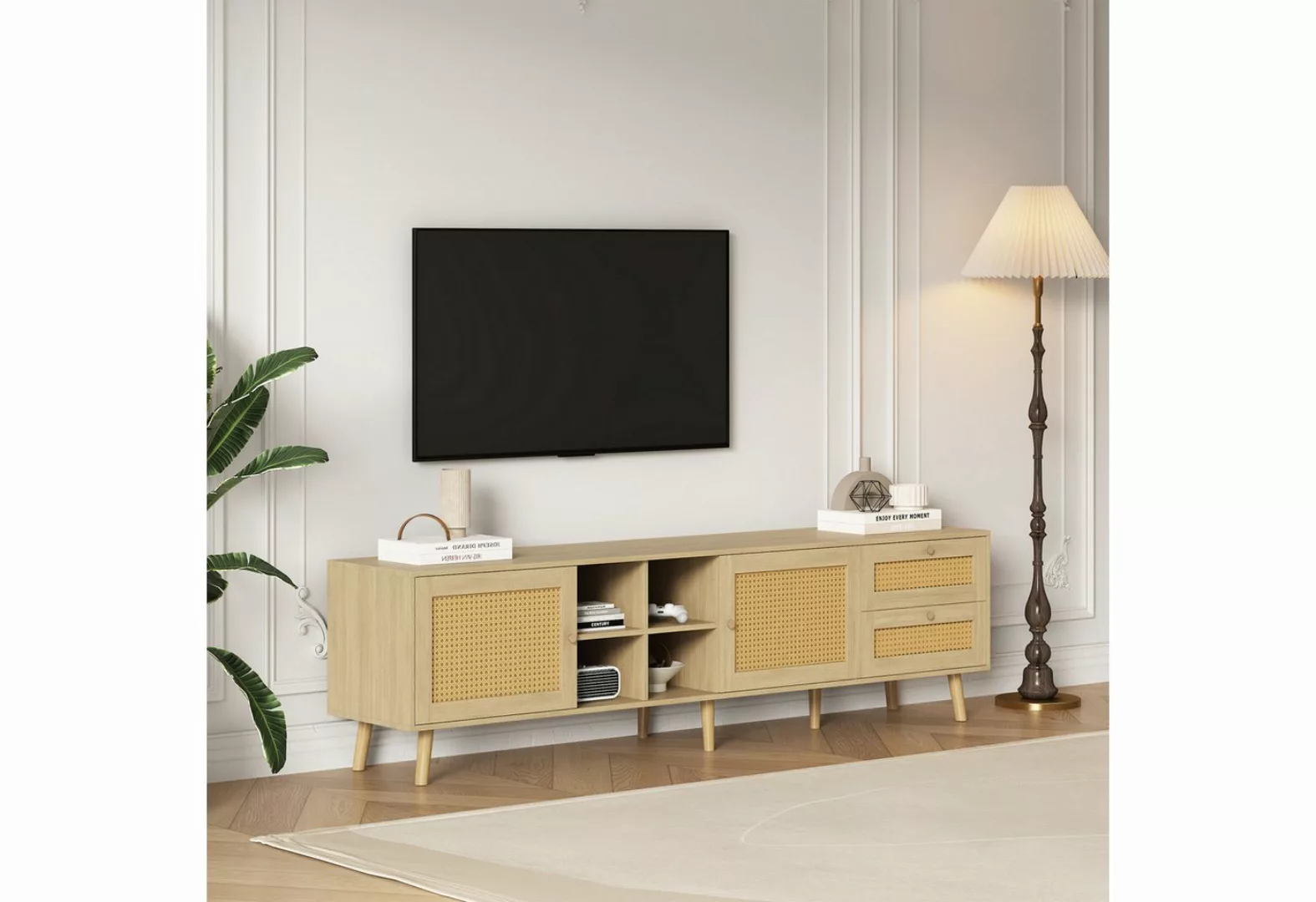 liebtech TV-Schrank Stilvoller TV-Schrank aus Holz und Rattan, 180 x 40 x 5 günstig online kaufen