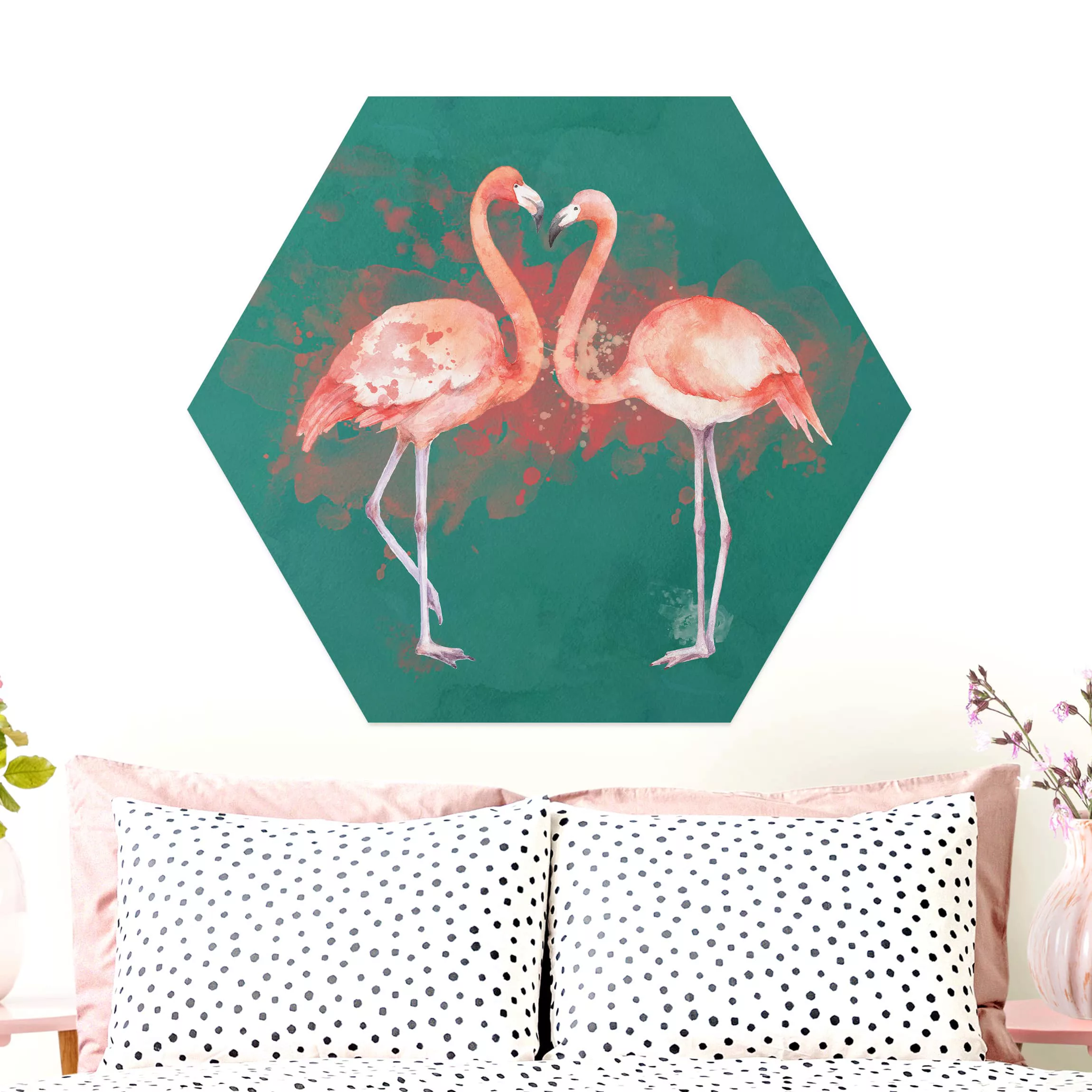 Hexagon-Alu-Dibond Bild Tiere Flamingos günstig online kaufen