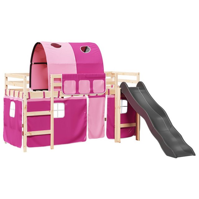 vidaXL Bett Kinderhochbett mit Tunnel Rosa 90x190 cm Massivholz Kiefer günstig online kaufen