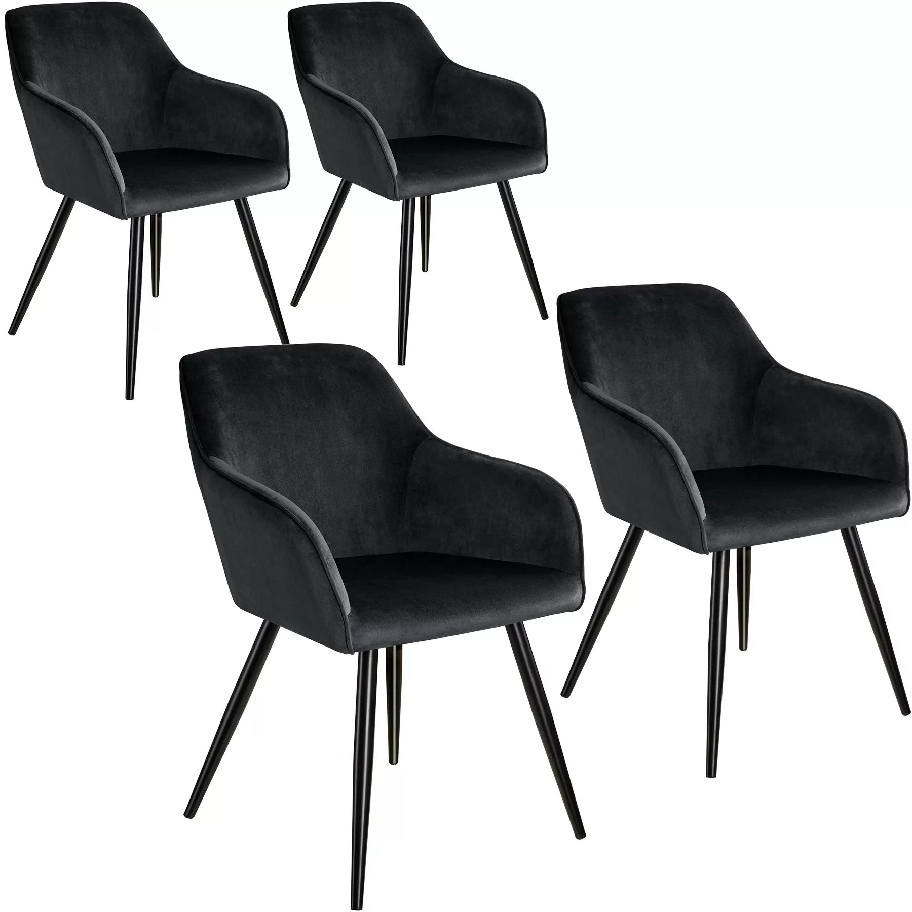 4er Set Stuhl Marilyn Samtoptik, schwarze Stuhlbeine - schwarz günstig online kaufen