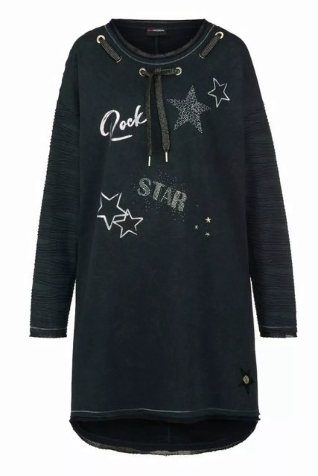 MIAMODA Sweatshirt Long-Sweater RockStar Print Rundhals mit Bindeband günstig online kaufen