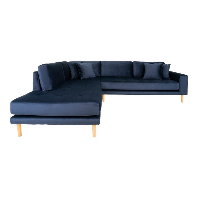 House Nordic Ecksofa in Dunkelblau, Velour - 257x76x220cm (BxHxT) günstig online kaufen