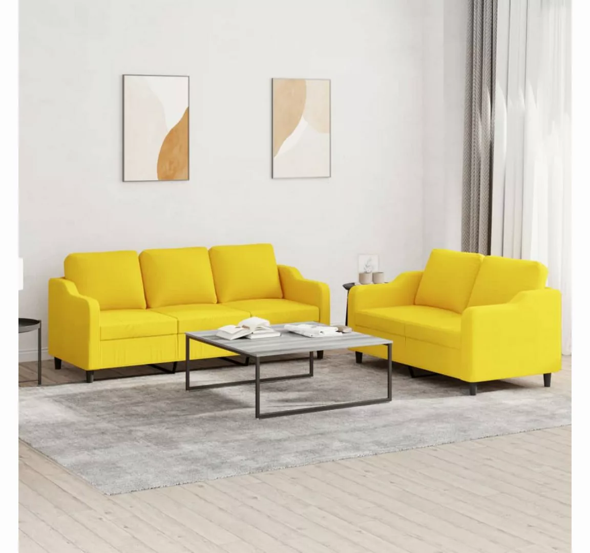 vidaXL Sofa Sofagarnitur Set mit Kissen Stoff, 2-tlg., Gelb günstig online kaufen