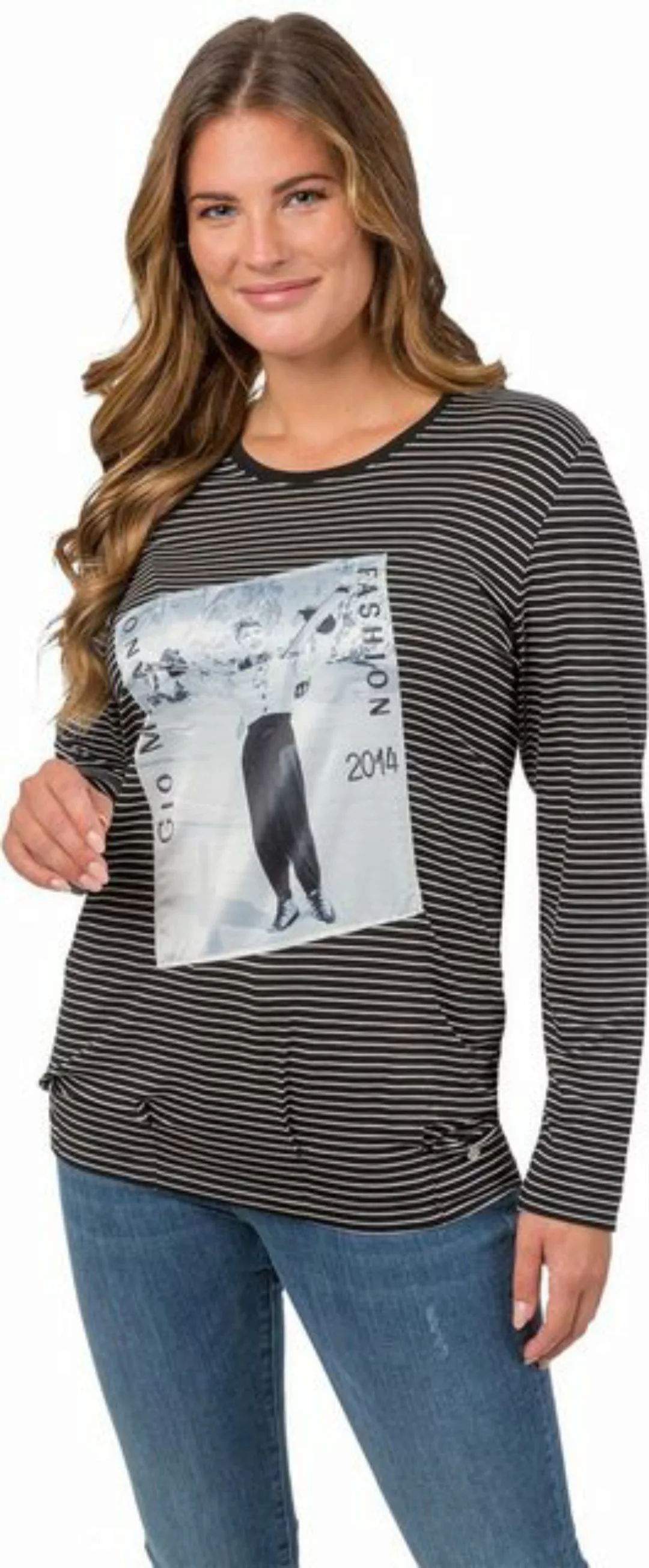 Gio Milano Langarmshirt G23-1212 gestreiftes Langarmshirt mit Frontprint un günstig online kaufen