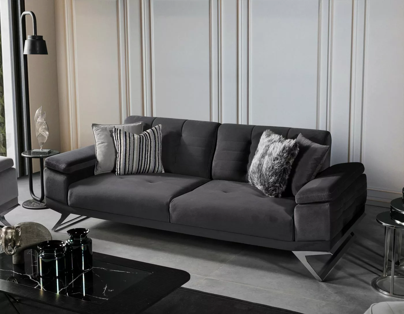 Villa Möbel Sofa Dark Luna, 1St. 3-Sitzer, mit Relax-/Bettfunktion durch ve günstig online kaufen