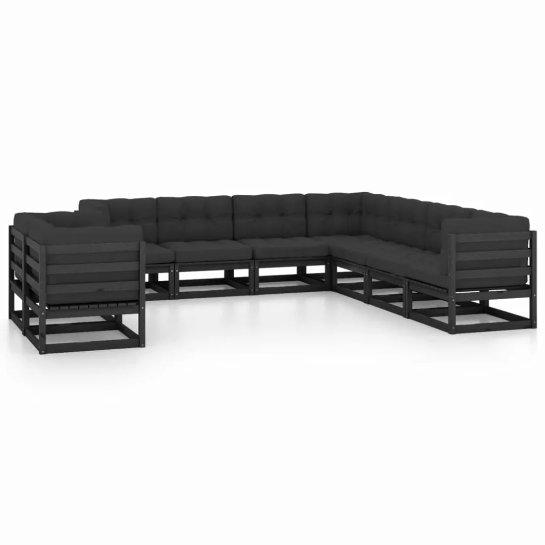 9-tlg. Garten-lounge-set Mit Kissen Schwarz Massivholz Kiefer günstig online kaufen