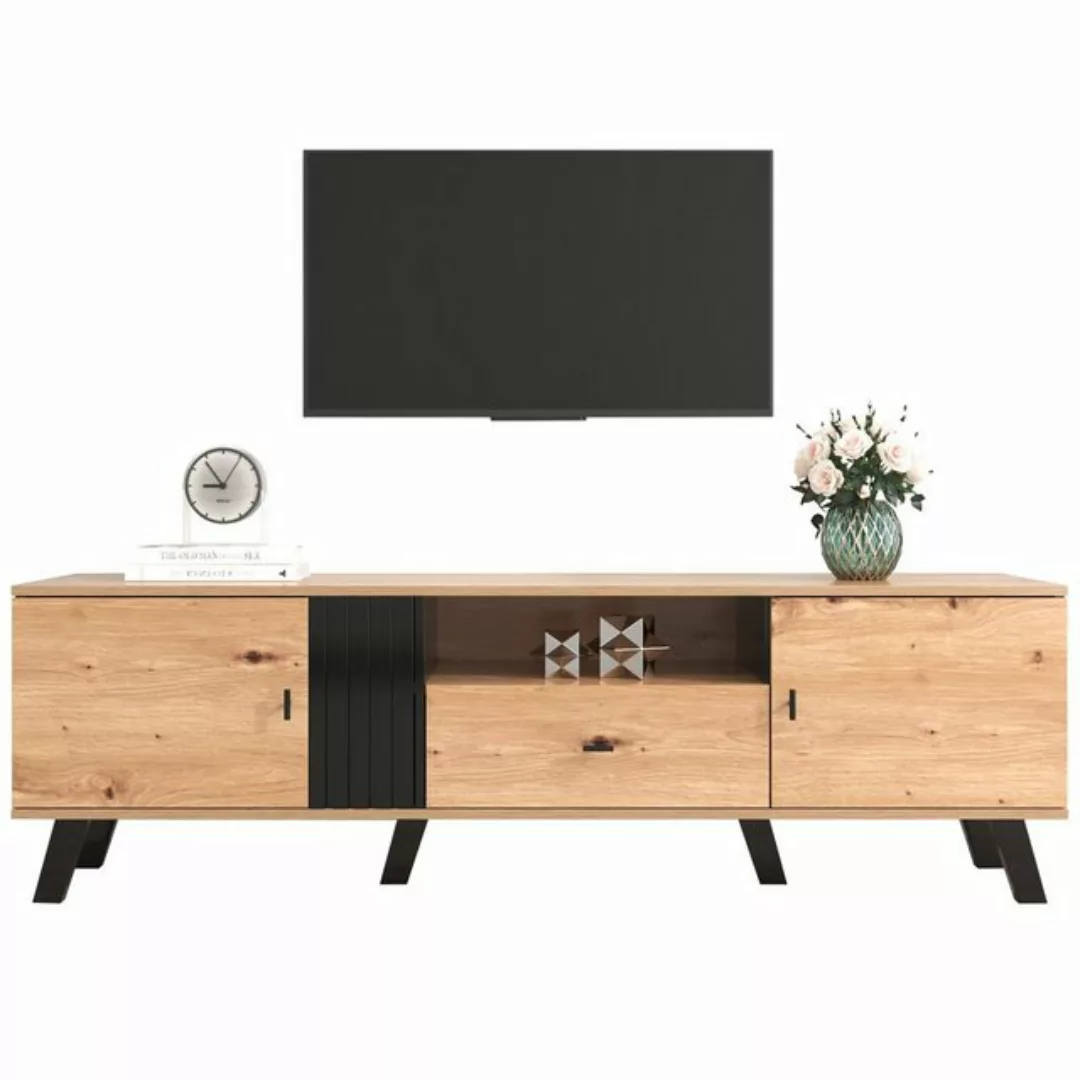 Celya TV-Schrank Lowboard mit Schubladen mit Holz und Schwarzdesign, 170 x günstig online kaufen