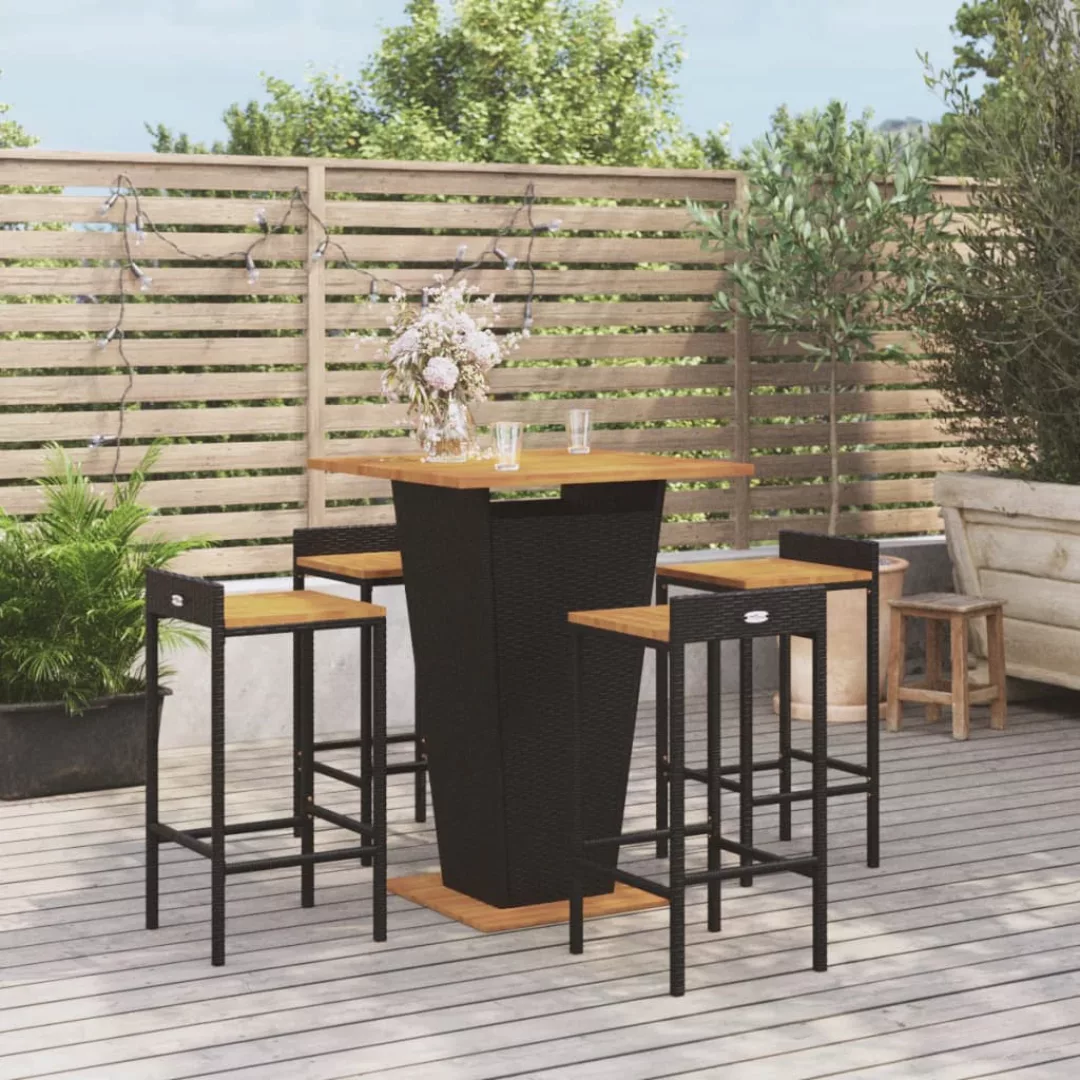 Vidaxl 5-tlg. Gartenbar-set Schwarz Poly Rattan & Massivholz Akazie günstig online kaufen