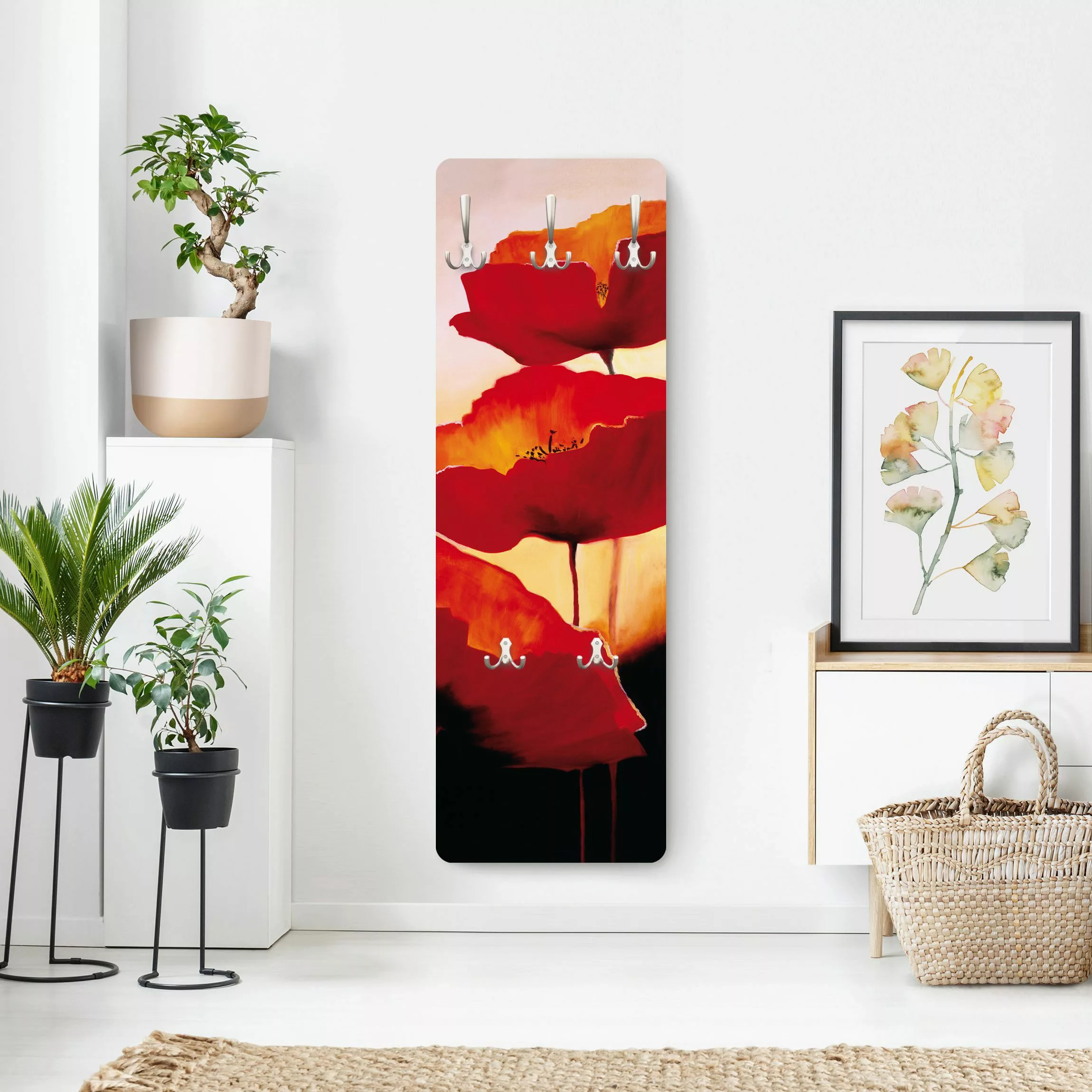 Wandgarderobe Holzpaneel Blumen Poppy Family günstig online kaufen