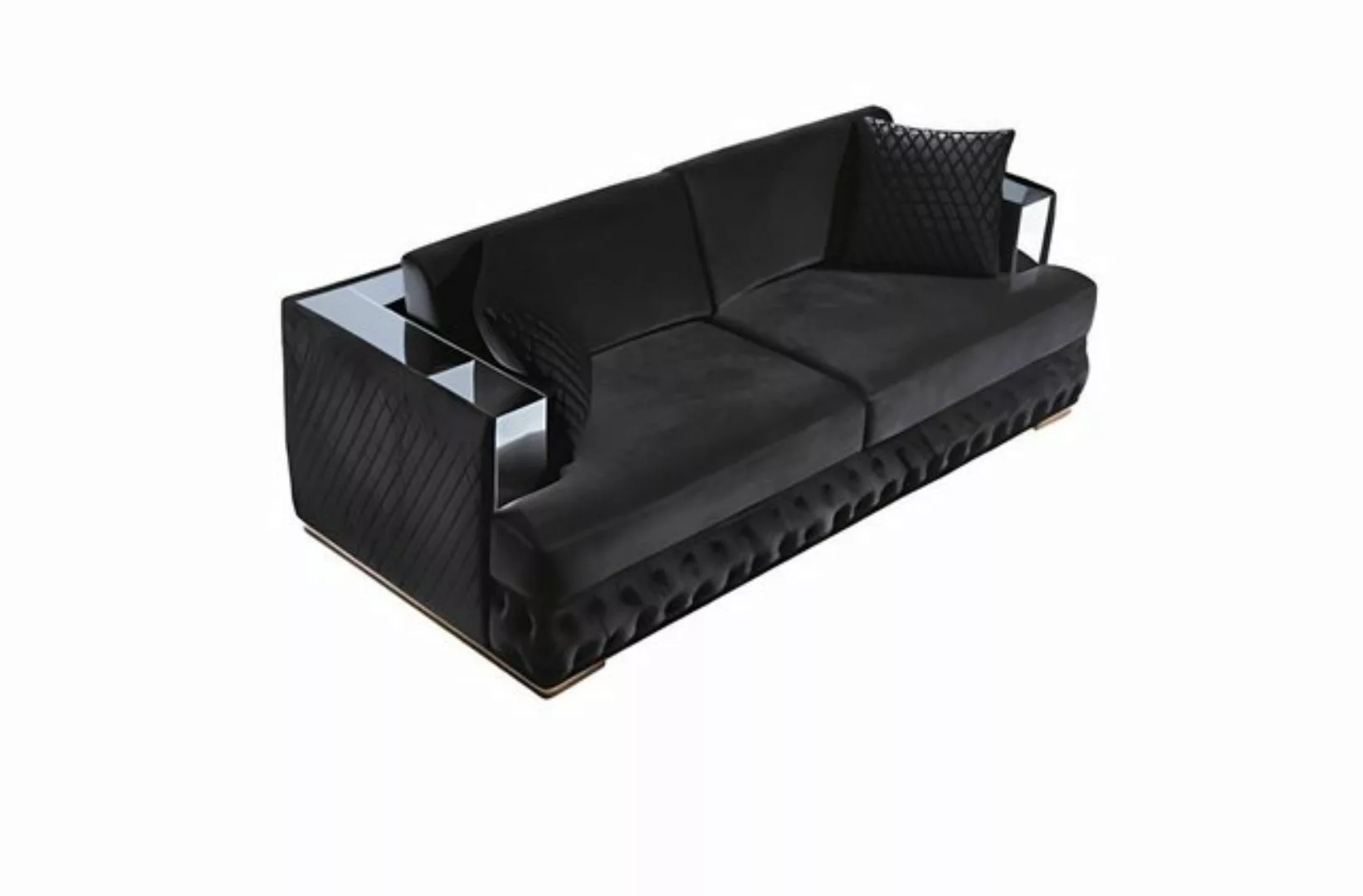 Xlmoebel Sofa Neue schwarze Chesterfield-Sitzgruppe für drei Personen aus L günstig online kaufen