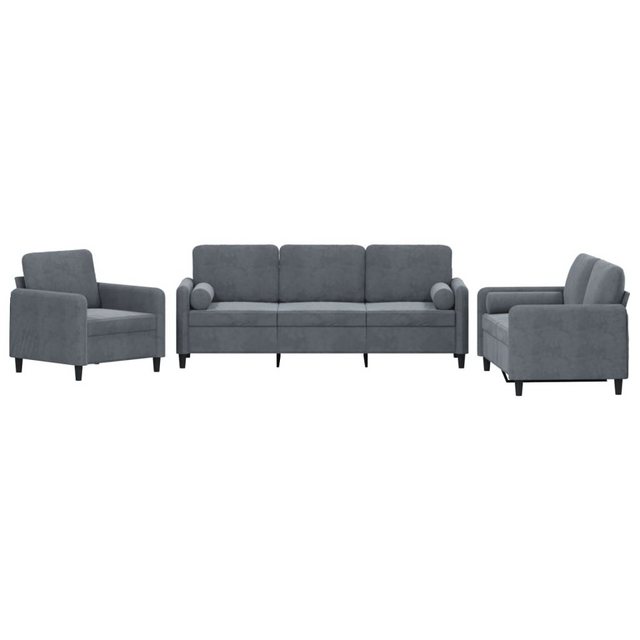 vidaXL Sofa Sofagarnitur Set mit Kissen Samt, 3-tlg., Dunkelgrau günstig online kaufen