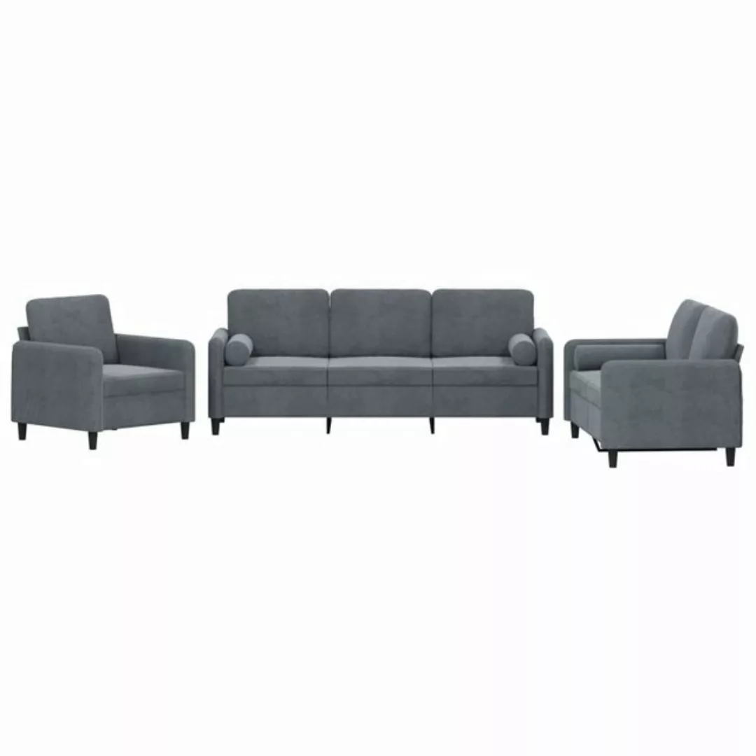 vidaXL Sofa Sofagarnitur Set mit Kissen Samt, 3-tlg., Dunkelgrau günstig online kaufen