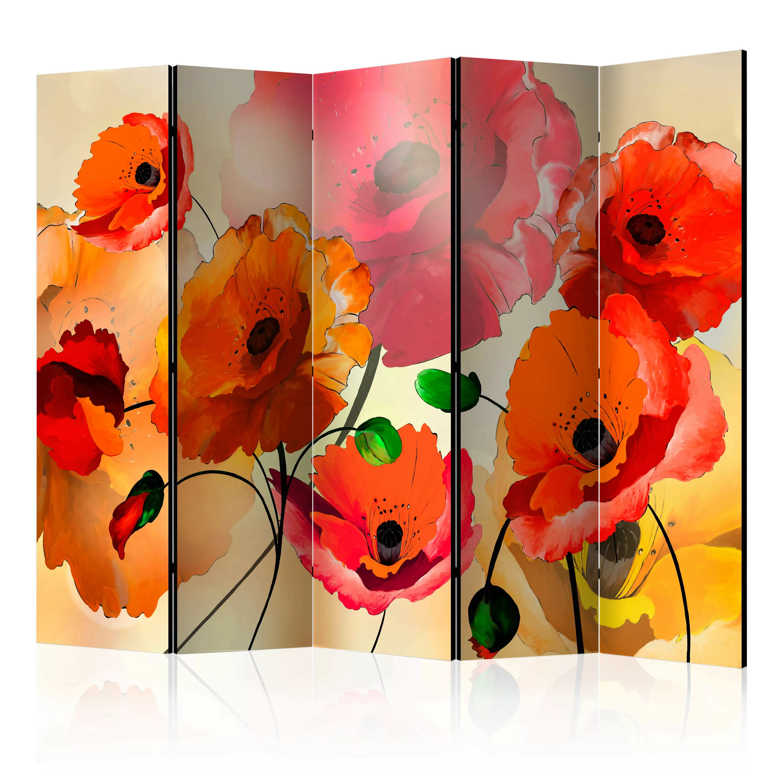 5-teiliges Paravent - Velvet Poppies Ii [room Dividers] günstig online kaufen