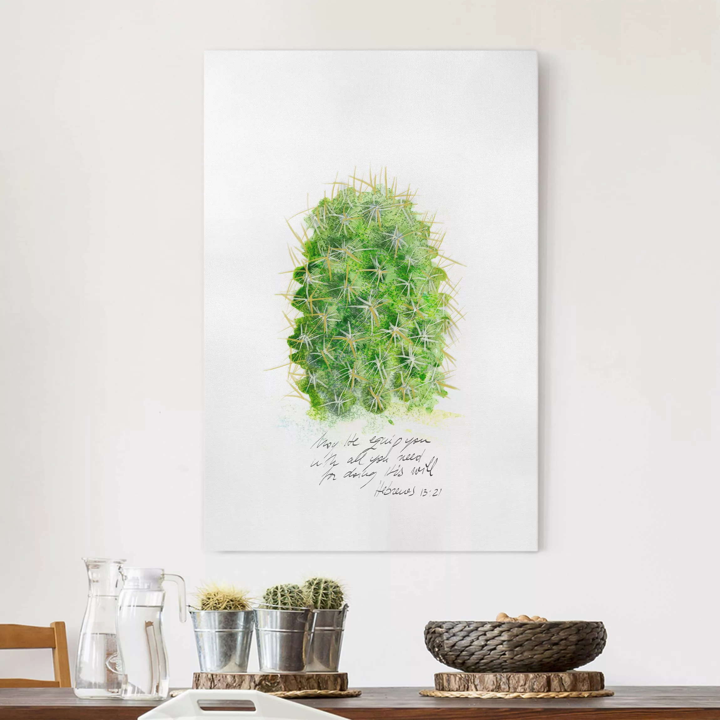 Leinwandbild Spruch - Hochformat Kaktus mit Bibelvers I günstig online kaufen