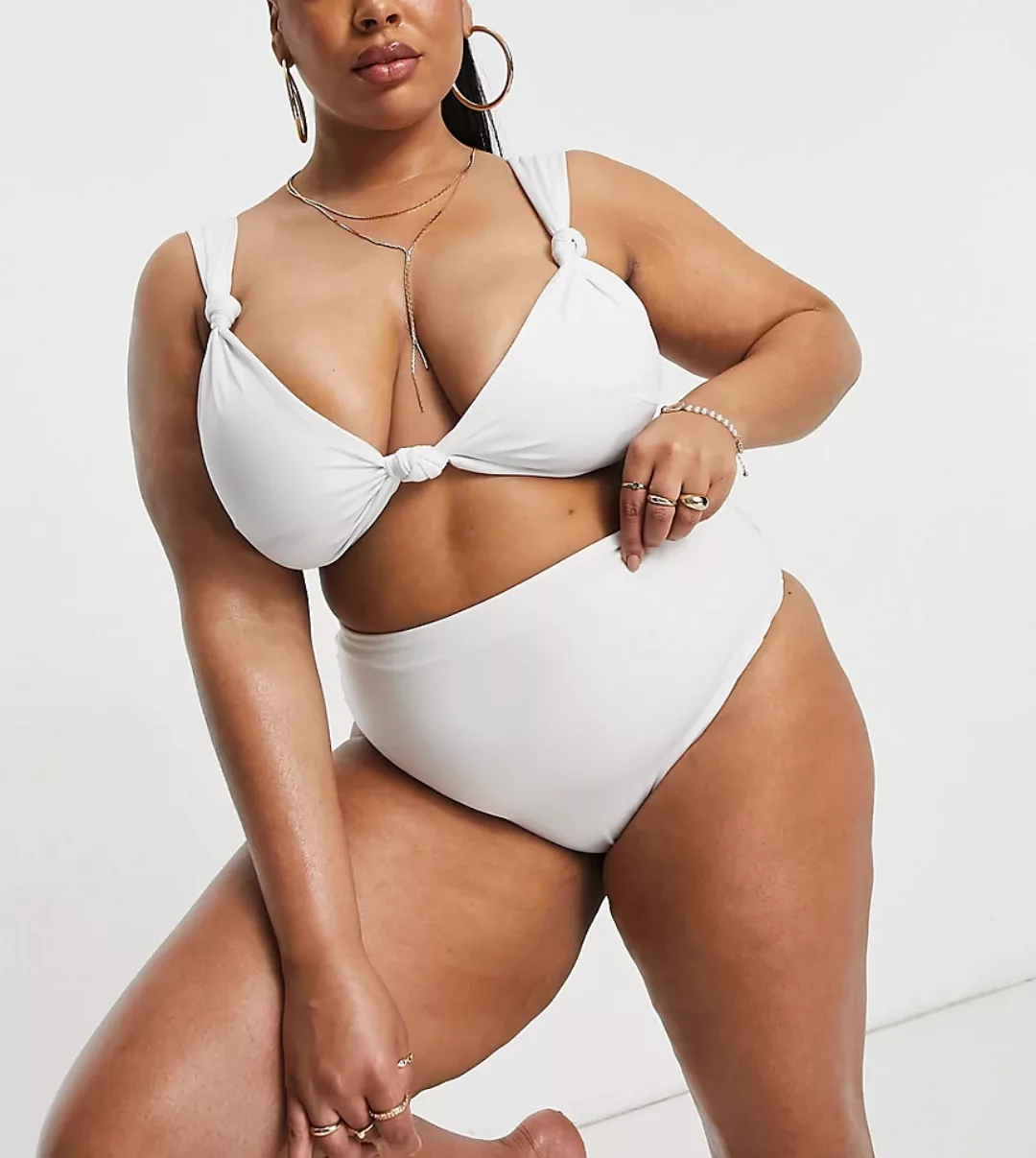 ASOS DESIGN Curve – Mix and Match – Bikinihose in Weiß aus recycelten Mater günstig online kaufen
