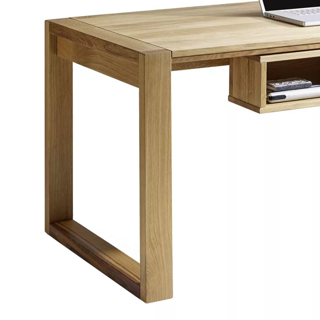Schreibtisch aus Wildeiche Massivholz offene Fächer günstig online kaufen