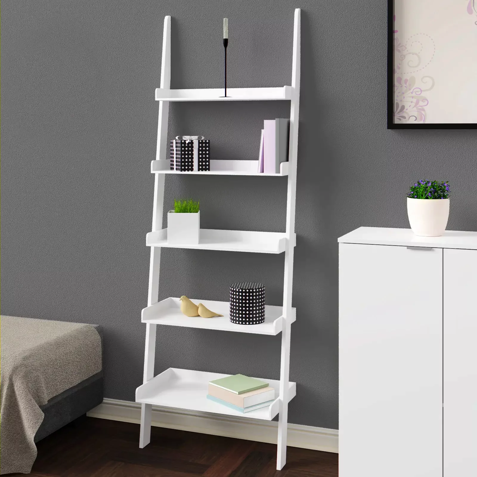 Leiterregal Treppenregal weiß mit 5 Böden 180cm günstig online kaufen