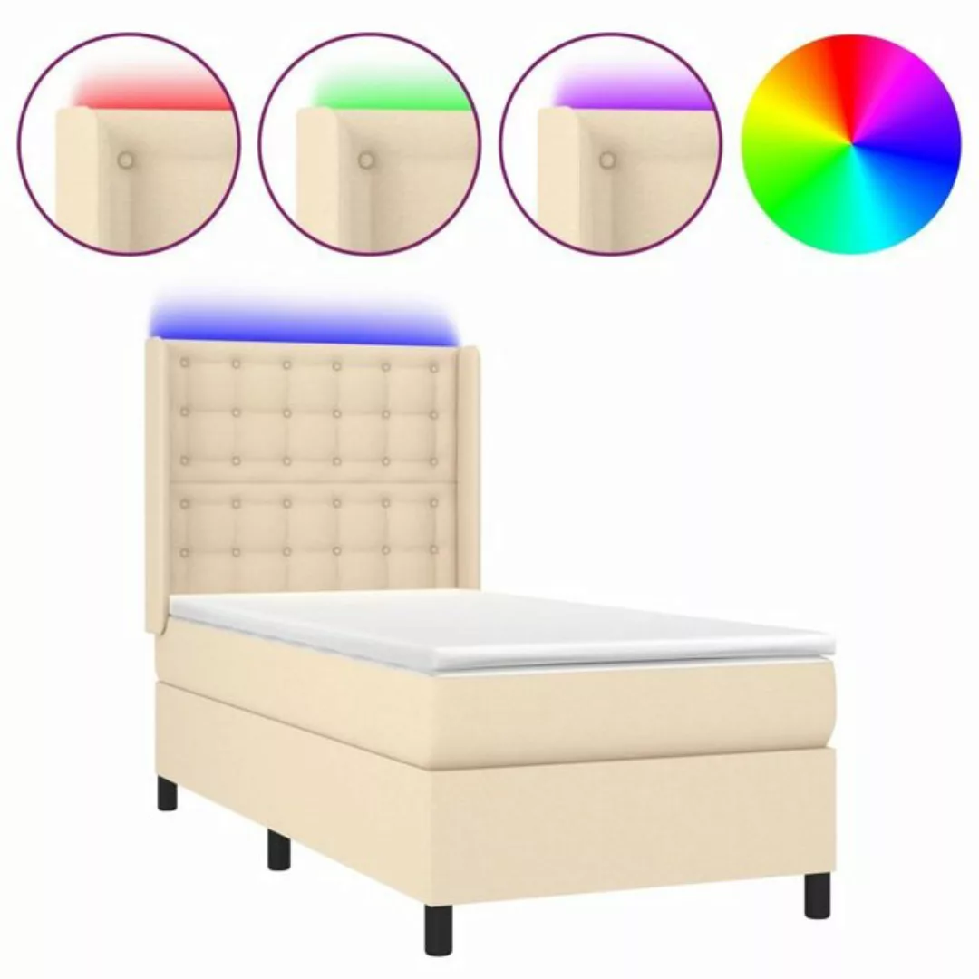 vidaXL Boxspringbett Boxspringbett mit Matratze LED Creme 90x200 cm Stoff B günstig online kaufen