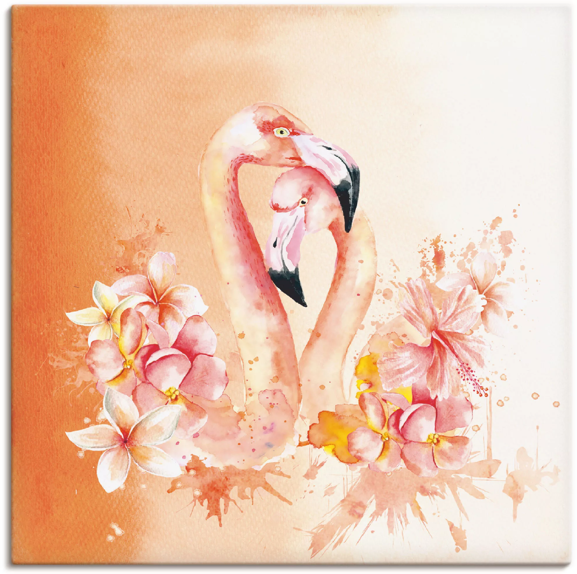 Artland Wandbild »Orange Flamingo in Love- Illustration«, Vögel, (1 St.), a günstig online kaufen