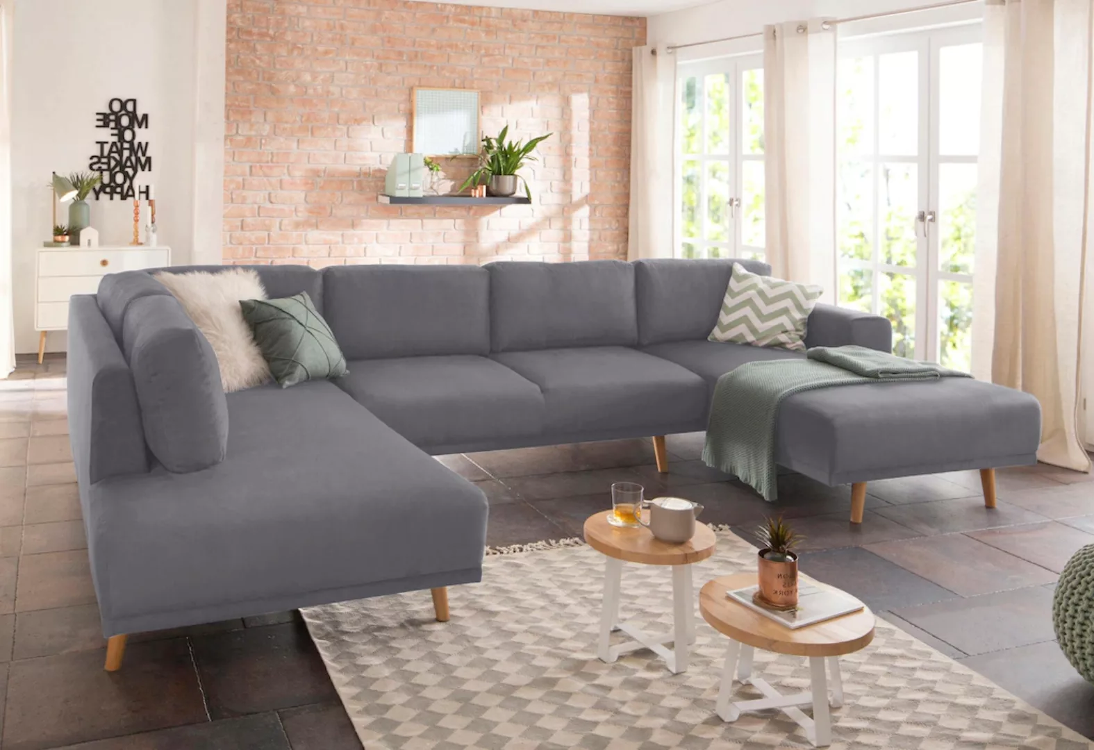 Home affaire Wohnlandschaft "Lasse U-Form", im scandinavischem Stil mit Hol günstig online kaufen