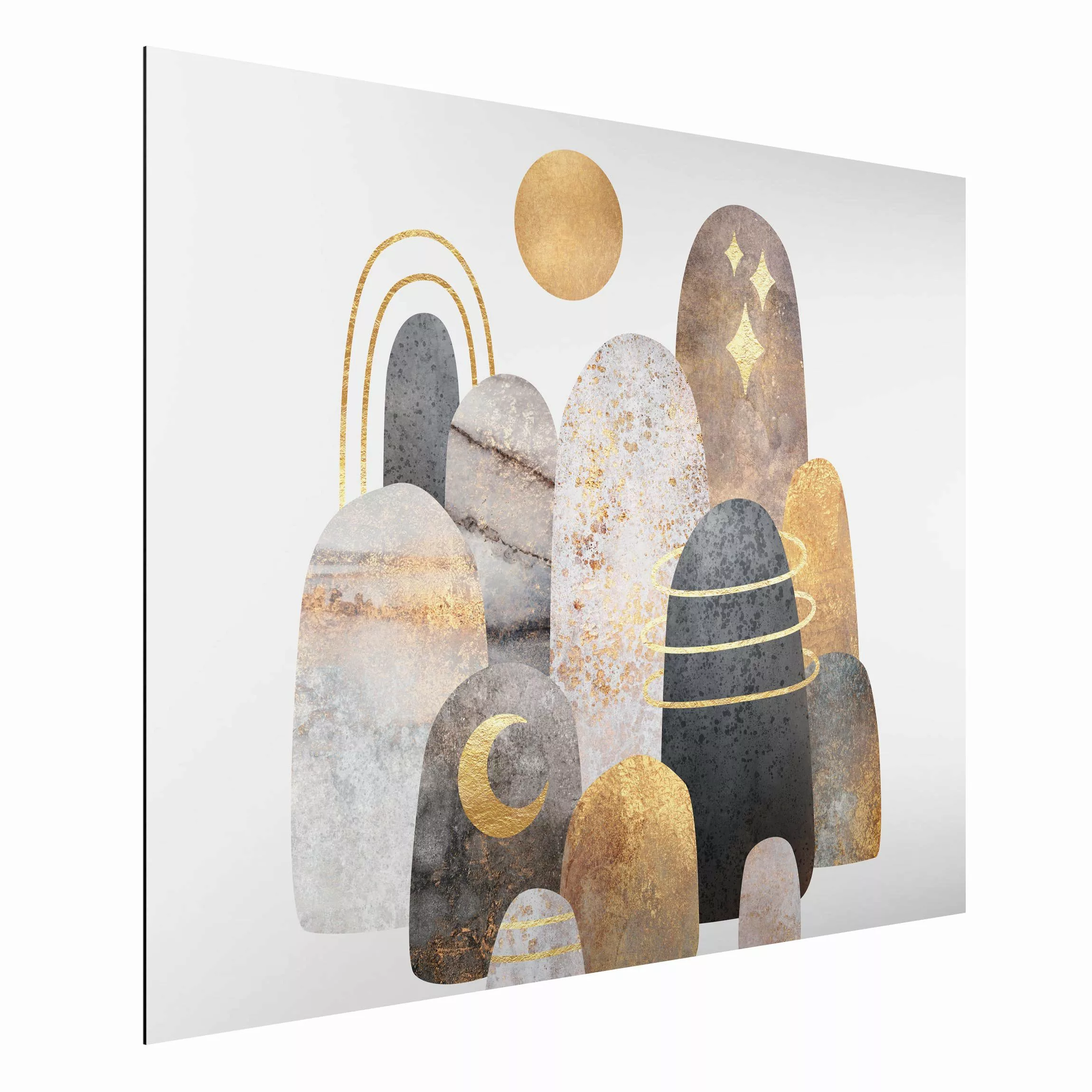 Alu-Dibond Bild Gold Berge mit Mond günstig online kaufen