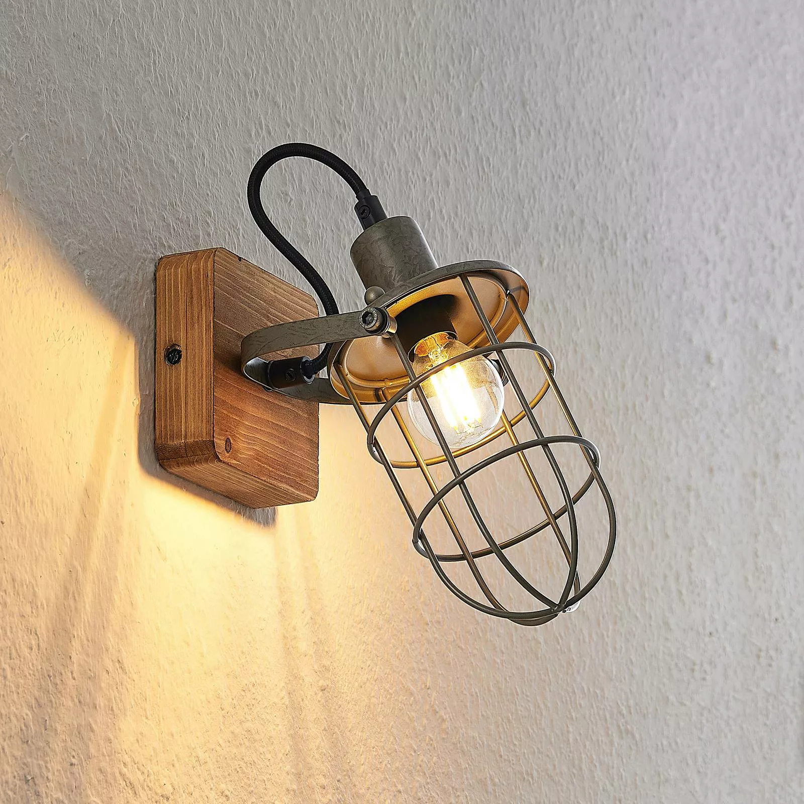 Lindby Serima Deckenlampe Holz, Käfigschirm, 1-fl. günstig online kaufen