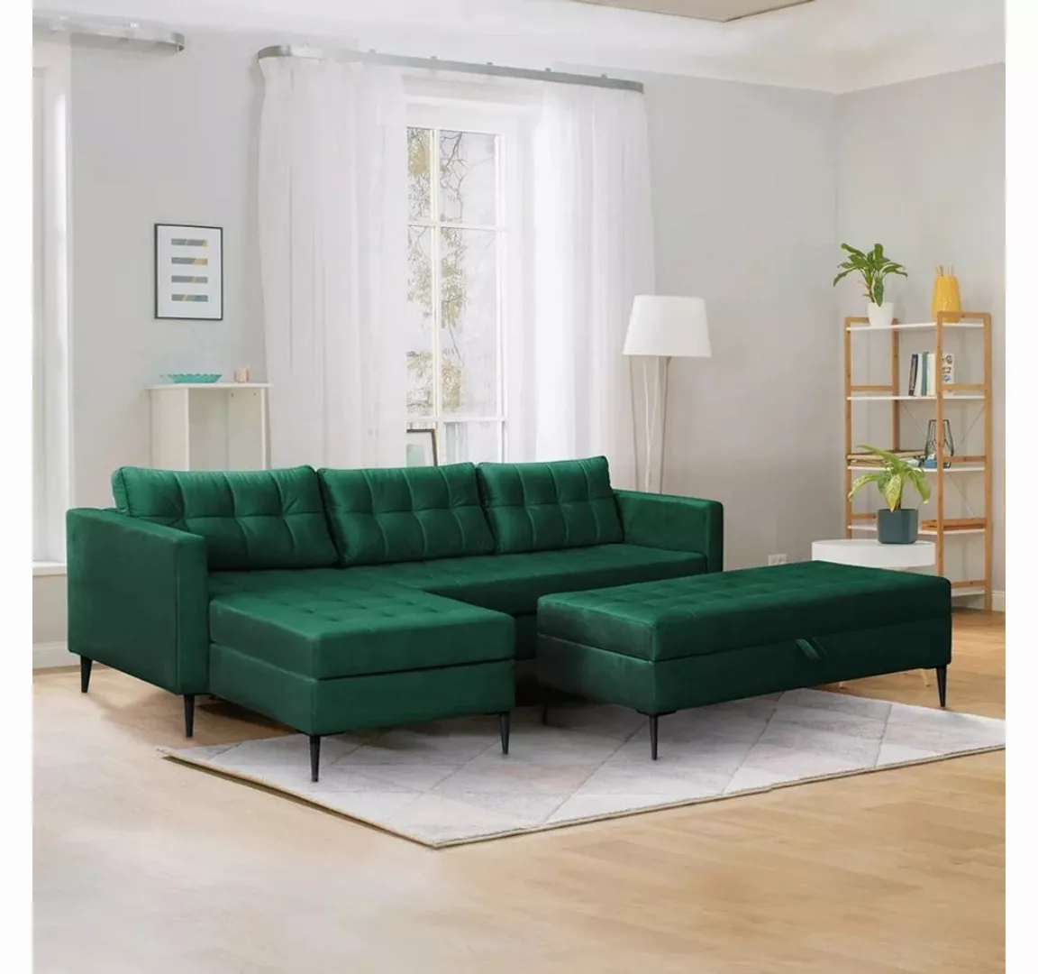 DB-Möbel Ecksofa "ADRIANNA" Sofa mit Schlaffunktion, Hocker. Grün günstig online kaufen
