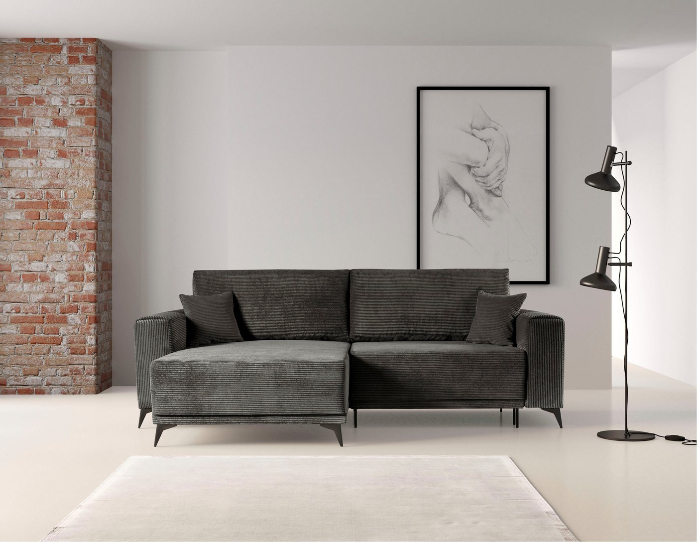 WERK2 Ecksofa Scandic L-Form, Moderne Eckcouch in Cord, Sofa mit Schlaffunk günstig online kaufen