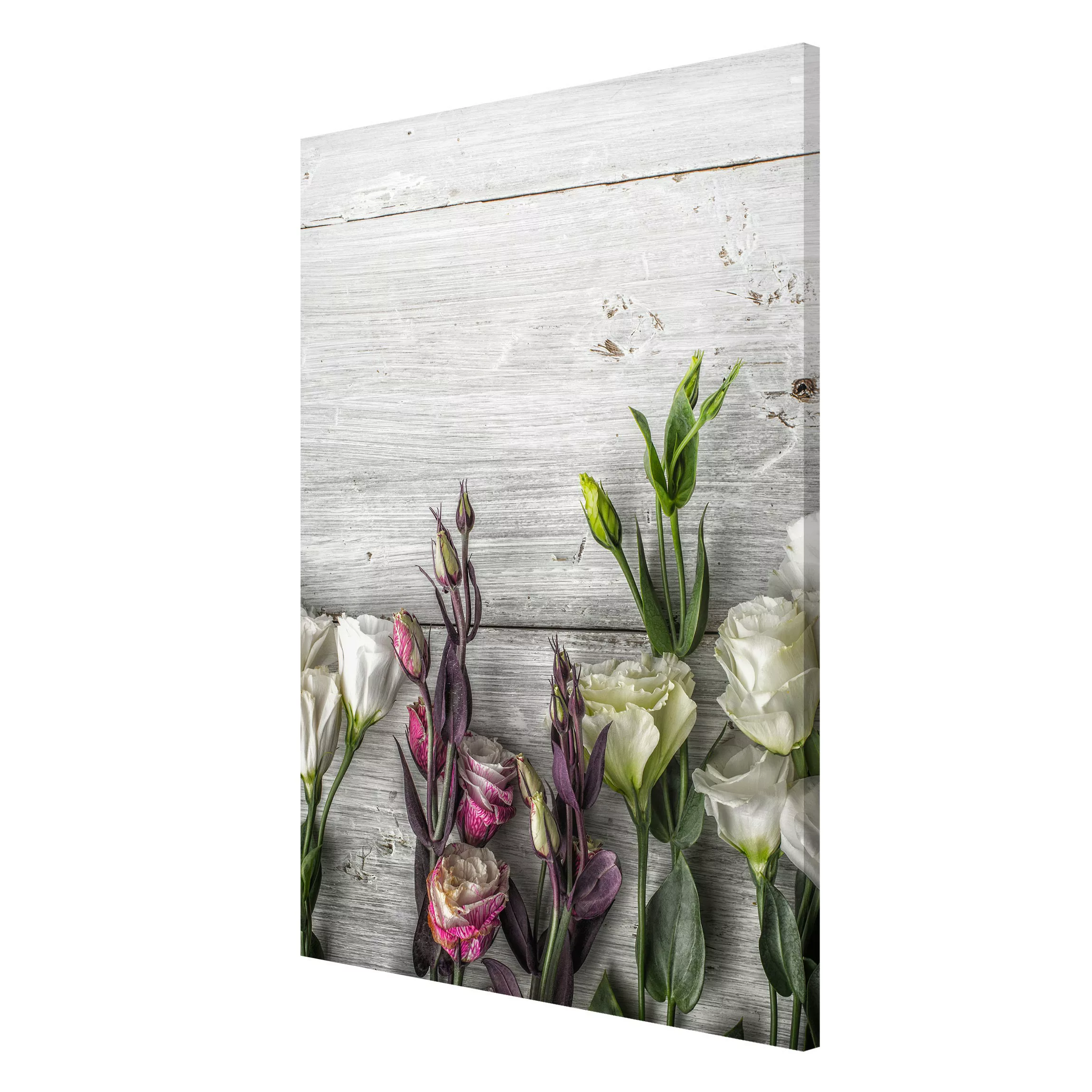 Magnettafel Blumen - Querformat 4:3 Tulpen-Rose Shabby Holzoptik günstig online kaufen