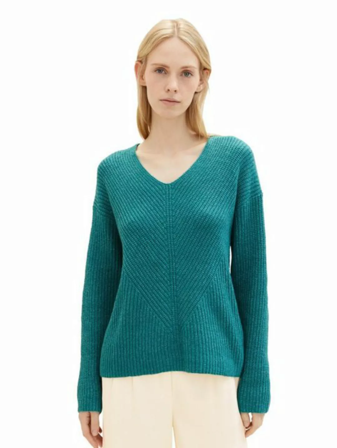 TOM TAILOR Strickpullover Strickpullover Ripp Knit V-Neck Pullover 6377 in günstig online kaufen
