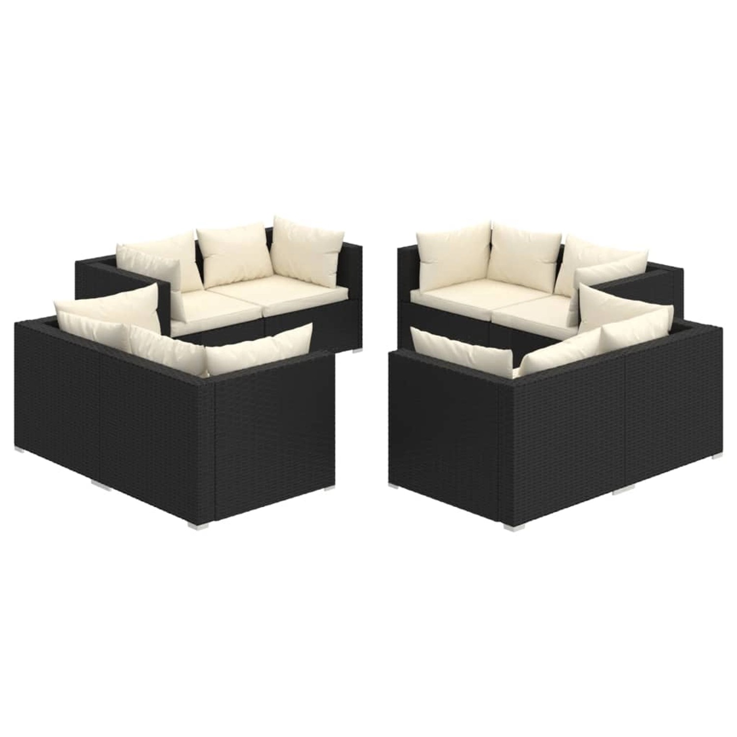 Vidaxl 8-tlg. Garten-lounge-set Mit Kissen Poly Rattan Schwarz günstig online kaufen