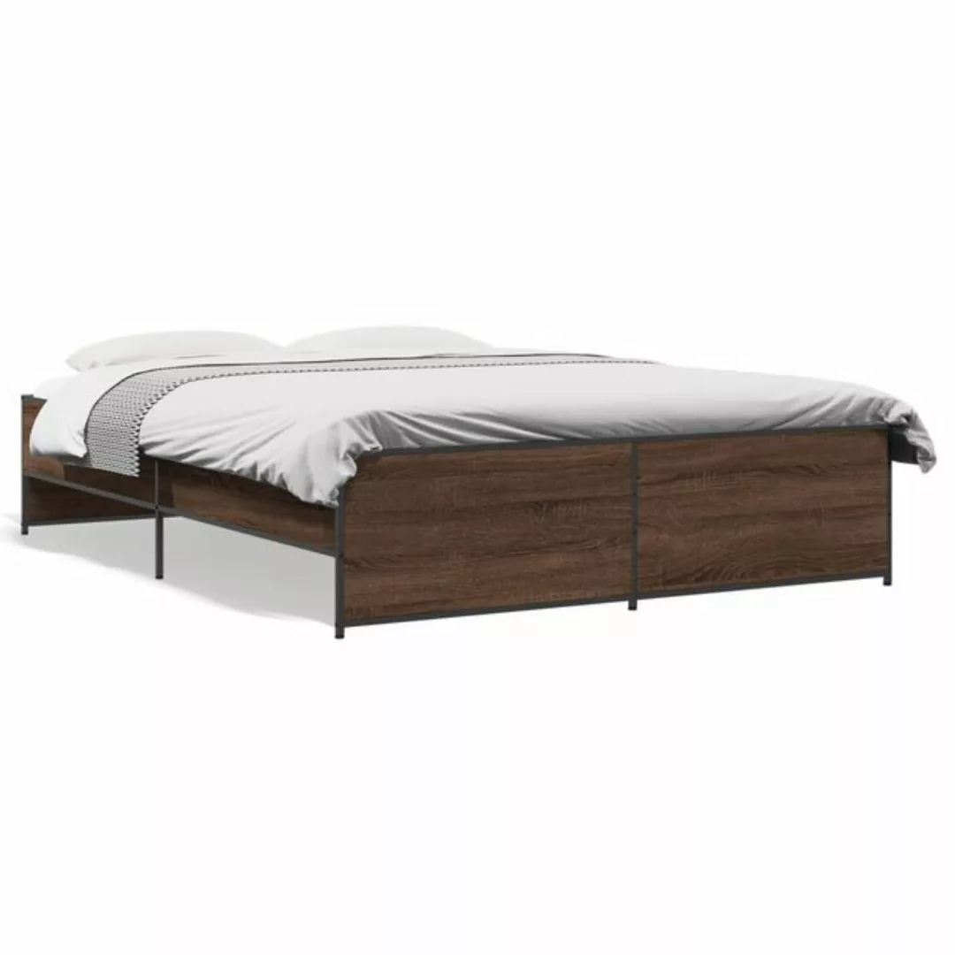 vidaXL Bett Bettgestell Braun Eichen-Optik 140x200 cm Holzwerkstoff Metall günstig online kaufen