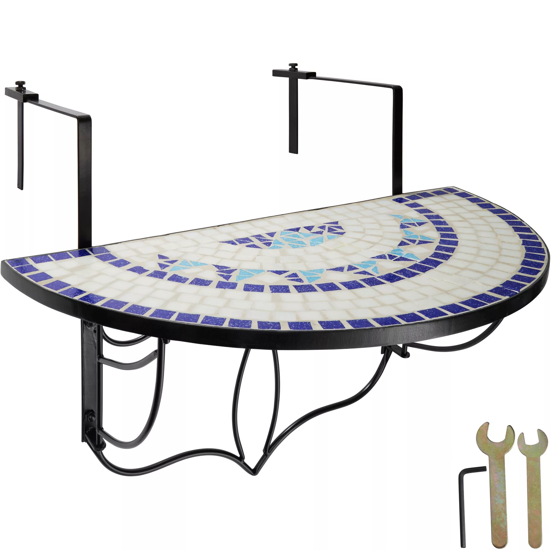 Balkontisch zum Einhängen mit Mosaikmuster klappbar 75x65x62cm - weiß/blau günstig online kaufen