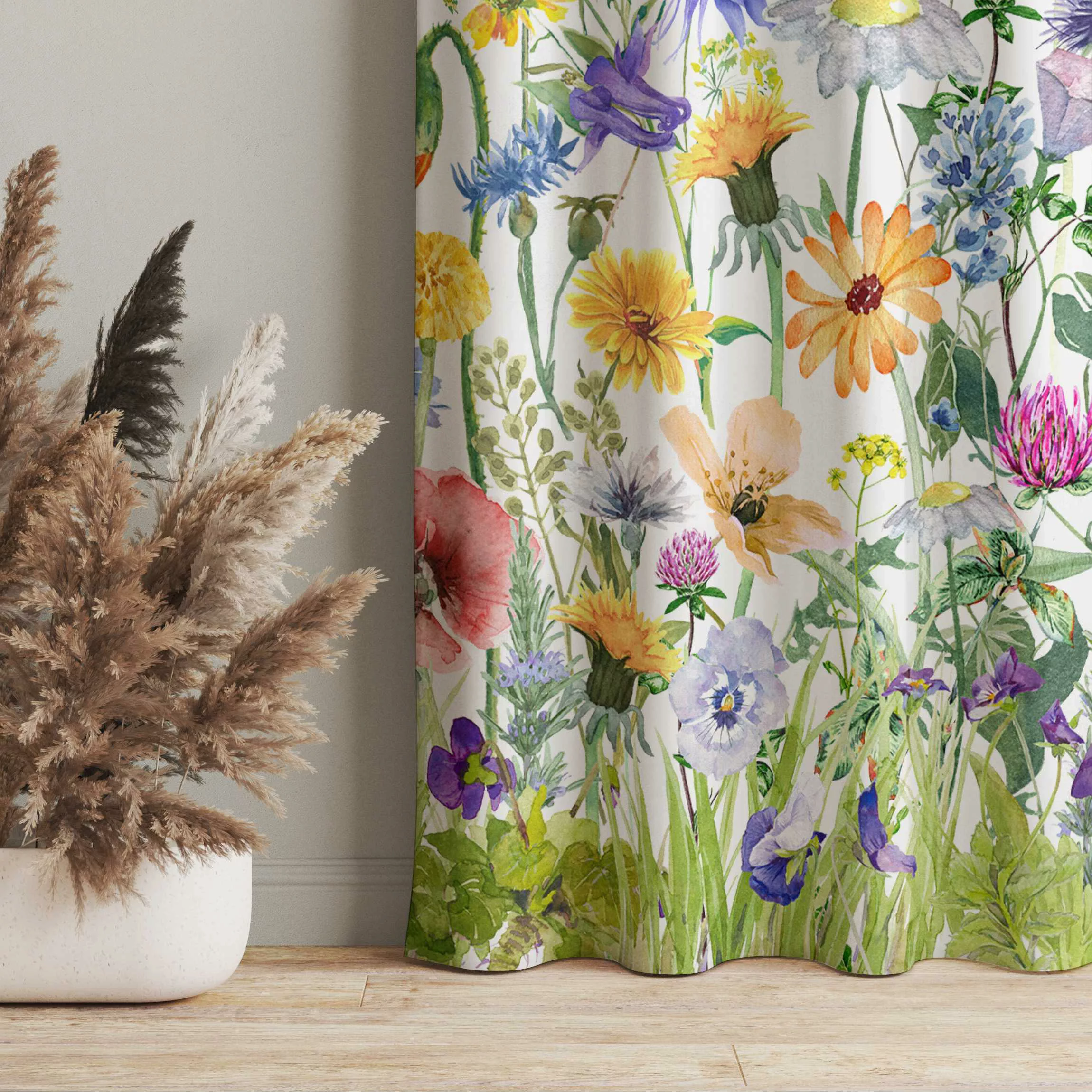 Vorhang Aquarellierte Blumenwiese günstig online kaufen