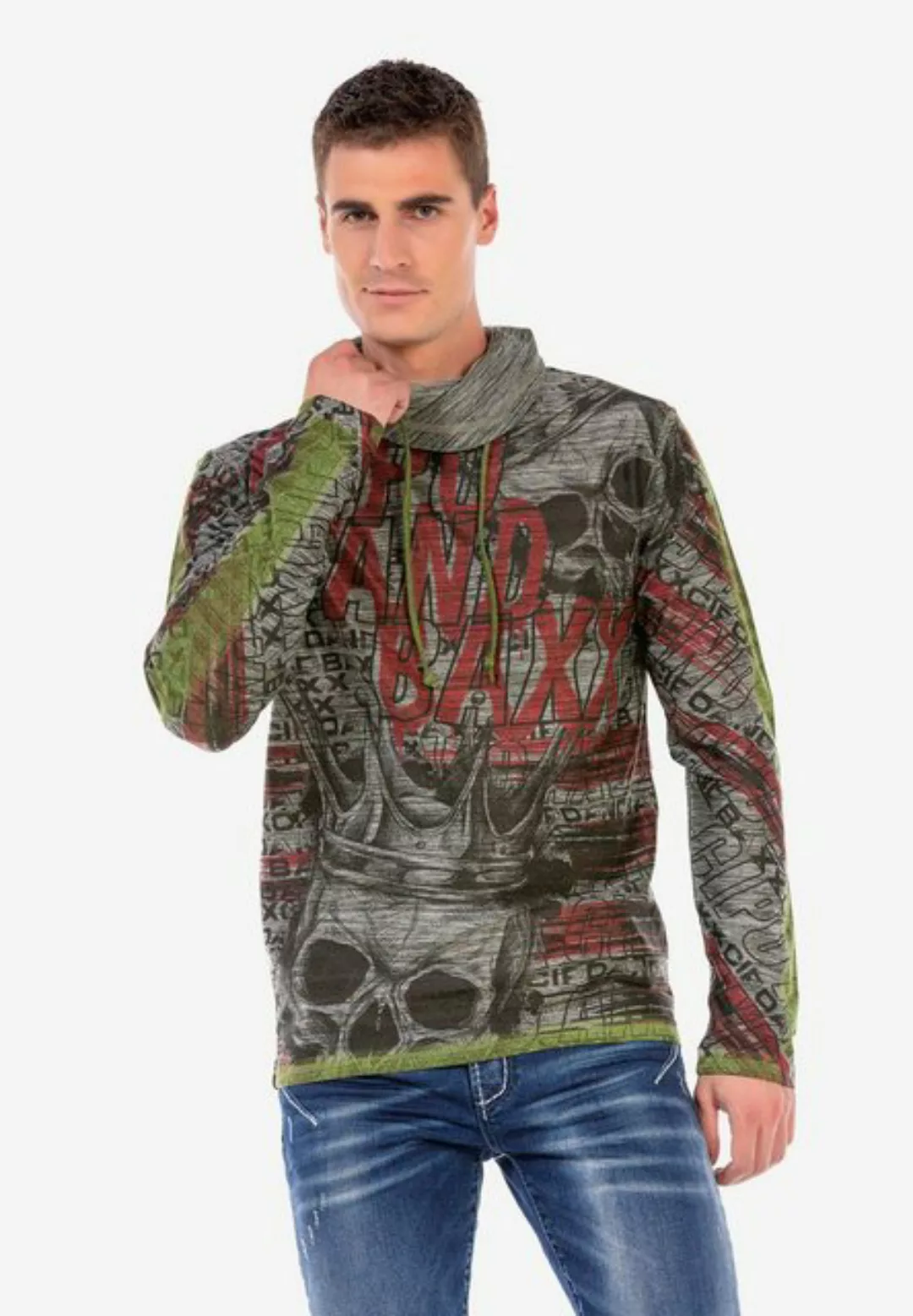 Cipo & Baxx Langarmshirt mit trendigem Schalkragen günstig online kaufen