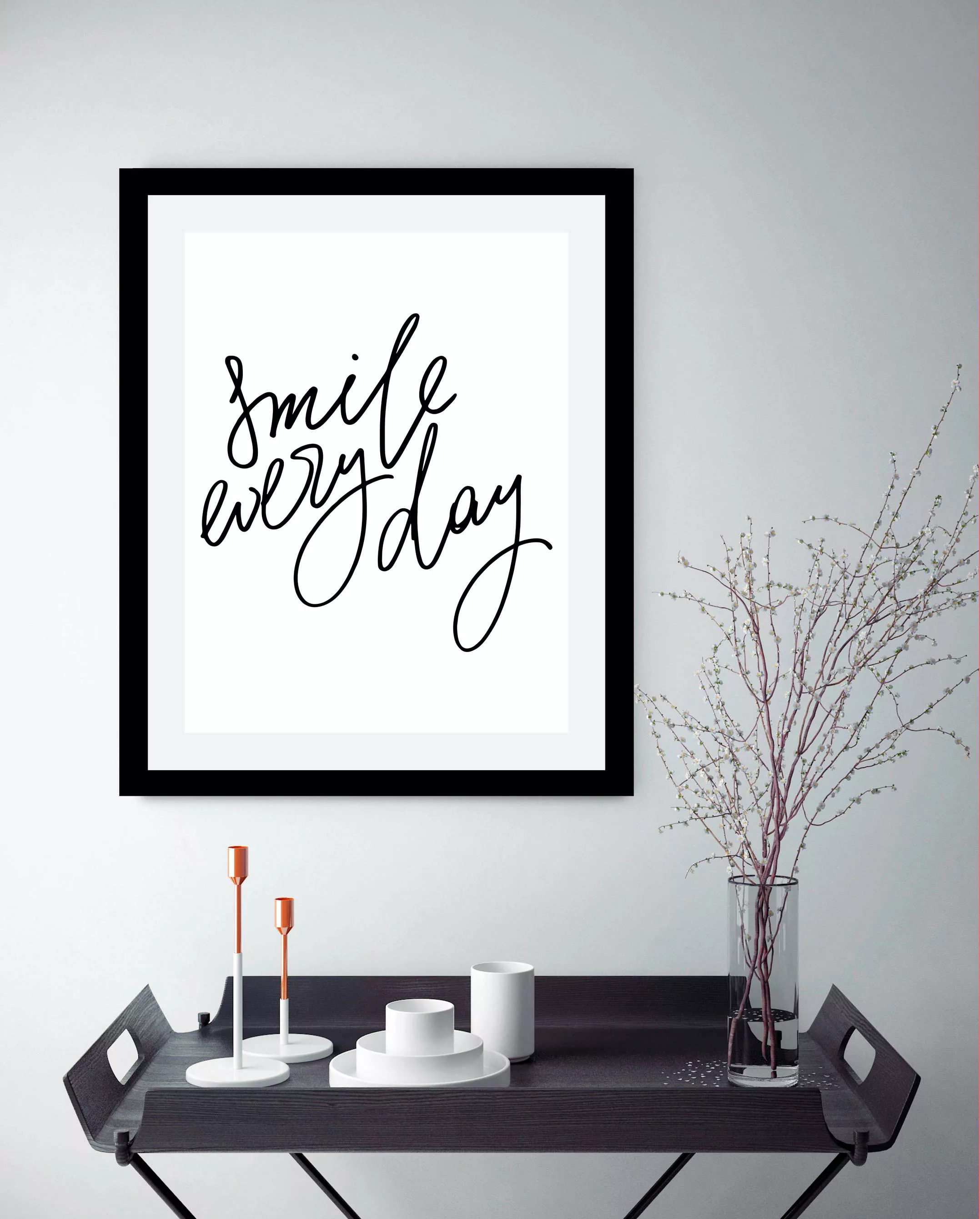 queence Bild »Smile«, Sprüche & Texte-Schriftzug-Schwarz-Weiß-Motivationsbi günstig online kaufen