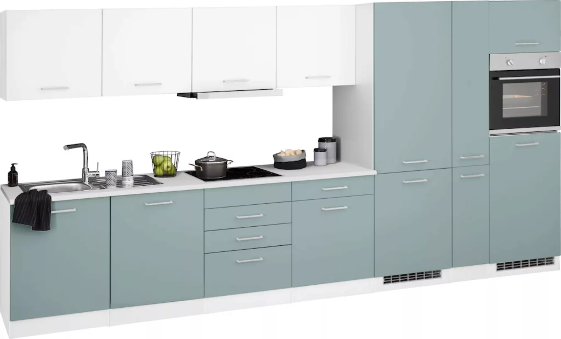 HELD MÖBEL Küchenzeile "Visby", mit E-Geräte, 390 cm, inkl. Kühl/Gefrierkom günstig online kaufen