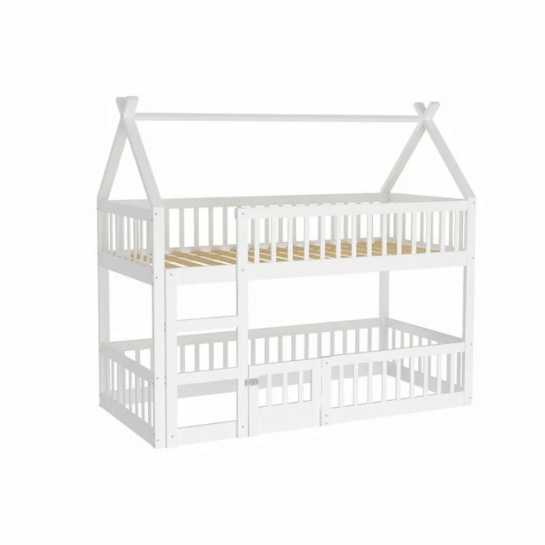 HAUSS SPLOE Etagenbett 90 x 200cm Kinderbett mit Treppe, Zaun Massivholzrah günstig online kaufen