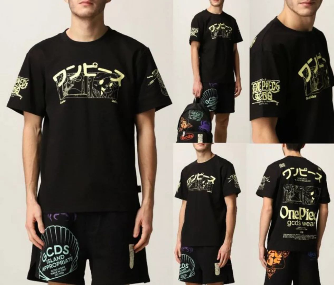 GCDS T-Shirt GCDS x ONE PIECE Black T-shirt Yellow Anime Print Cotton Graph günstig online kaufen