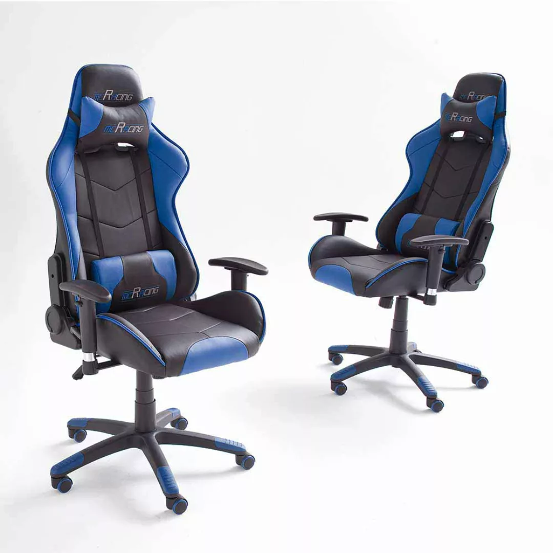 Büro Drehstuhl in Schwarz Blau Racer Design günstig online kaufen