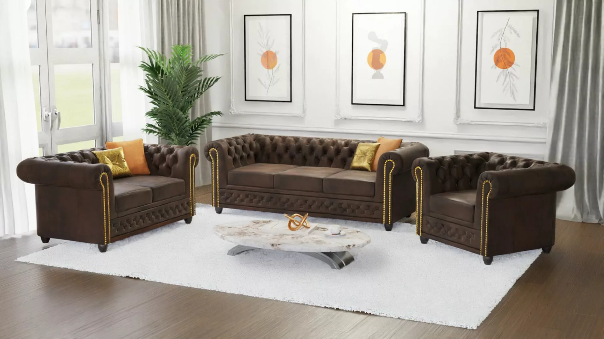 S-Style Möbel Polstergarnitur Chesterfield Anton mit Schlaffunktion 3+2+1 m günstig online kaufen