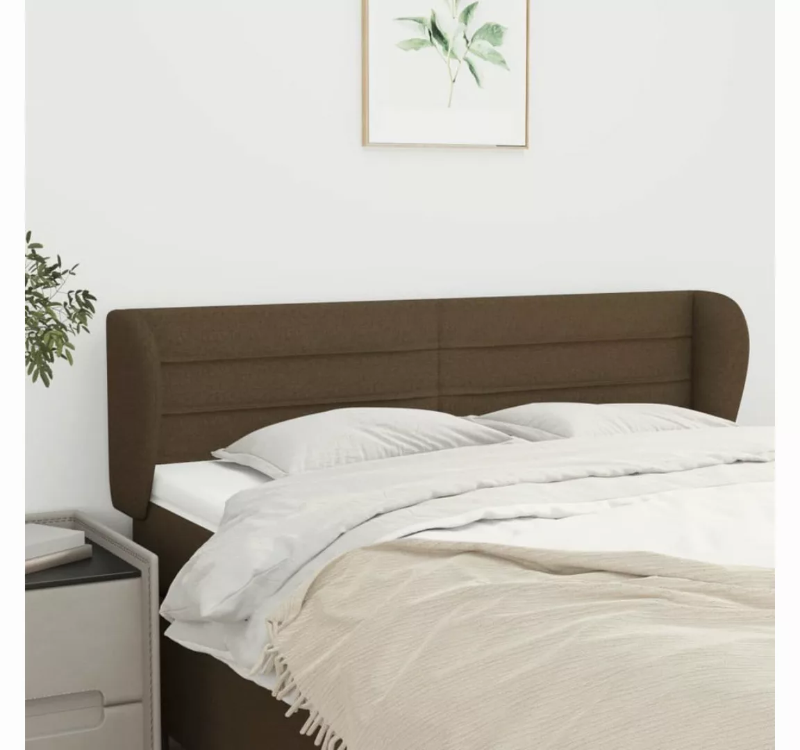 vidaXL Bett, Kopfteil mit Ohren Dunkelbraun 147x23x78/88 cm Stoff günstig online kaufen